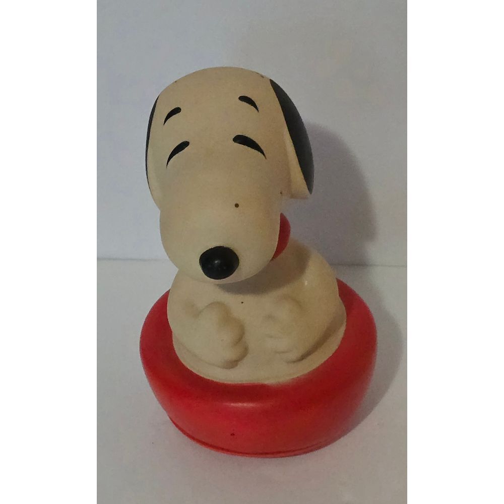 Vintage Peanuts 1960's Snoopy Roly Poly Toy Collectible Red Base Wobble Figure